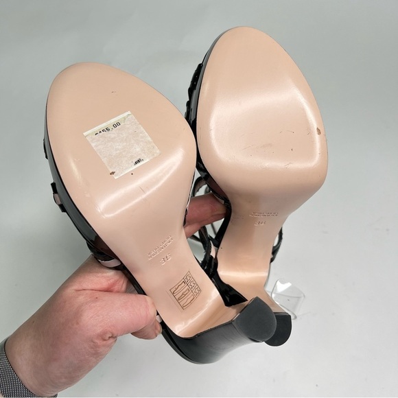 NEW RED Valentino Black Patent Leather Blush Pink Bow Strappy Sexy Heels Sandals - Picture 10 of 13